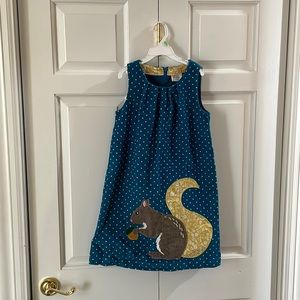 Beautiful velvet Mini Boden dress with squirrel appliqué.